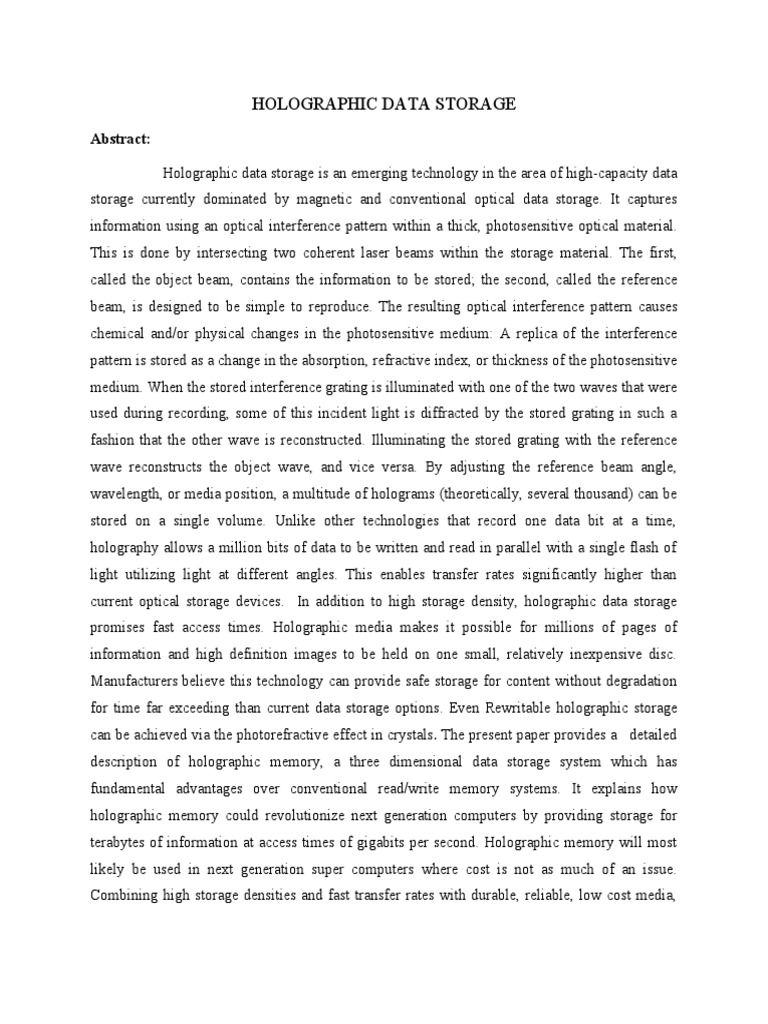 Holographic Data Storage | PDF | Optics | Holography
