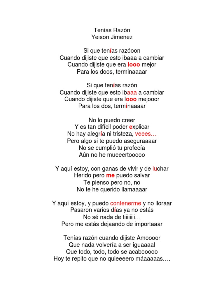 Tenias Razon Letra | PDF
