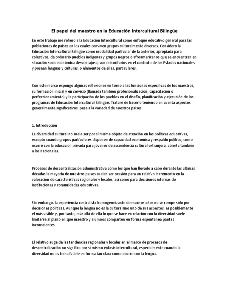 El Papel Del Maestro en La Educación Intercultural Bilingüe | PDF ...