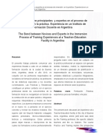 El Vínculo Entre Principiantes y Expertos en El Proceso de Inmersión en La Práctica. Experiencia en Un Instituto de Formación Docente en Argentina