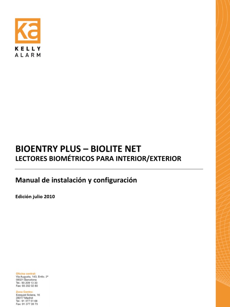 Manual de Bioentry Plus y Biolite Net | PDF | Biometría | Tecnología de ...