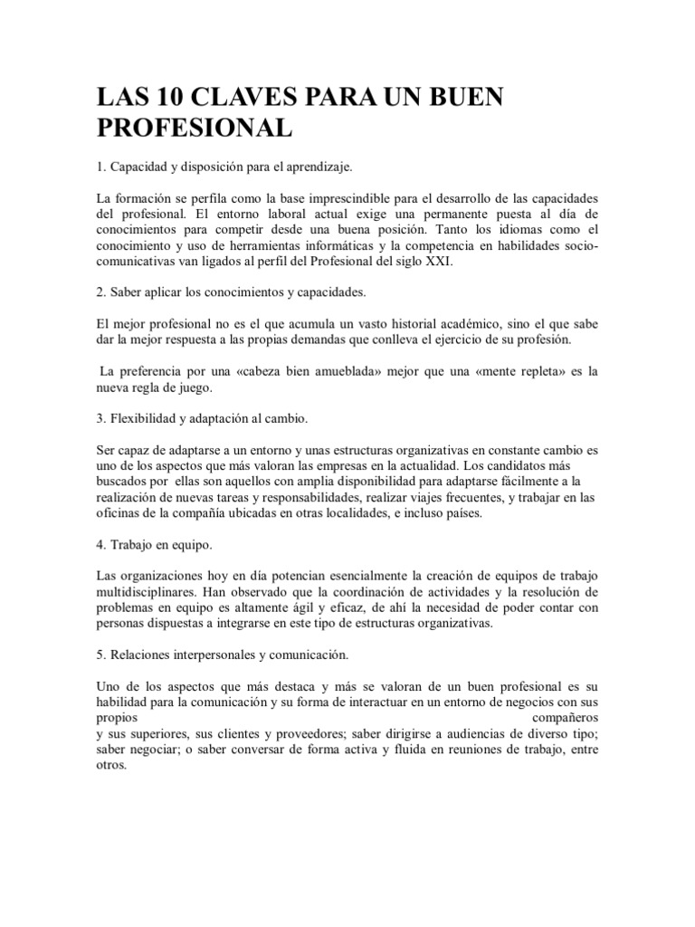Las 10 Claves para Un Buen Profesional | PDF | Liderazgo | Toma de ...