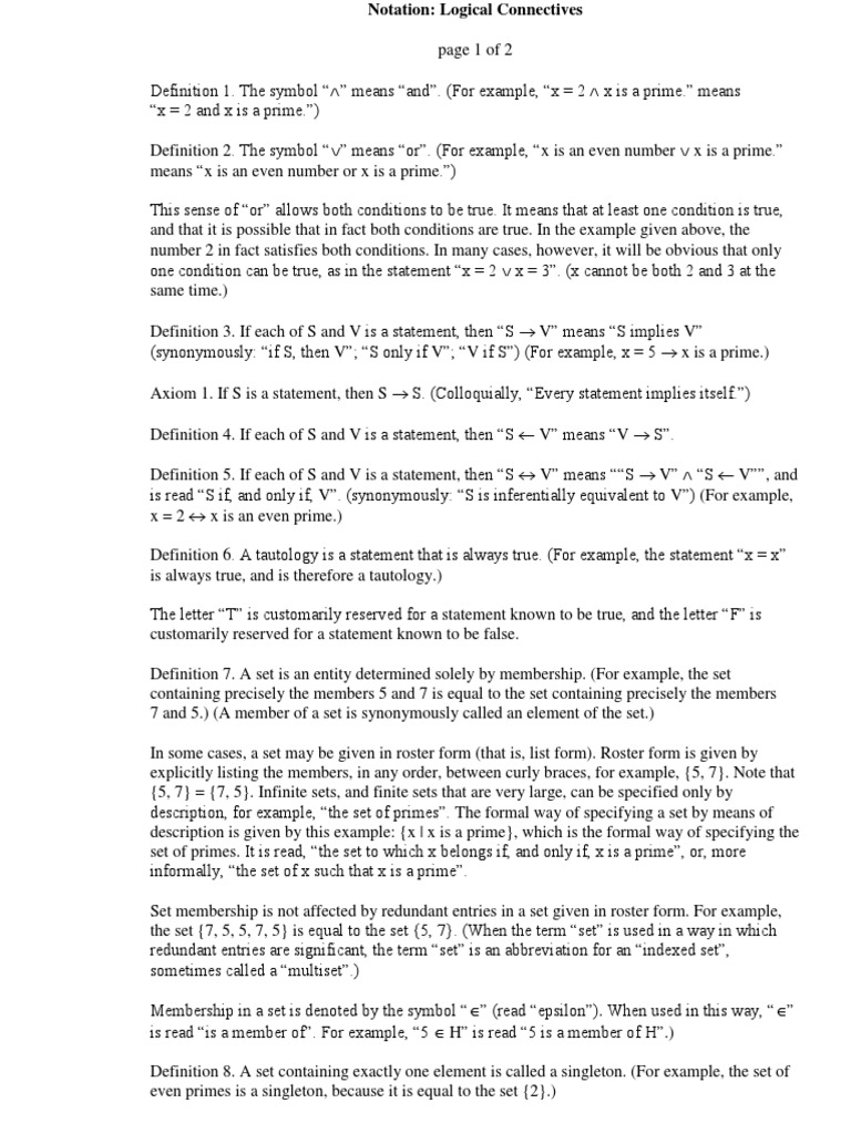Understanding Logical Connectives and Sets | PDF | Set (Mathematics ...