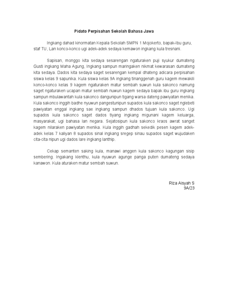 Pidato Perpisahan Sekolah Bahasa Jawa