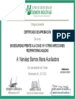 Certificate For Narváez Barrios Maria Auxil... For CURSO DE BIOSEGURIDAD FRENT...