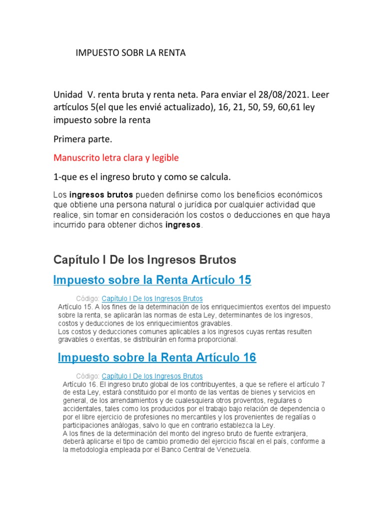 Impuesto Sobr La Renta 28-08-21 | PDF | Impuesto sobre la renta | Impuestos