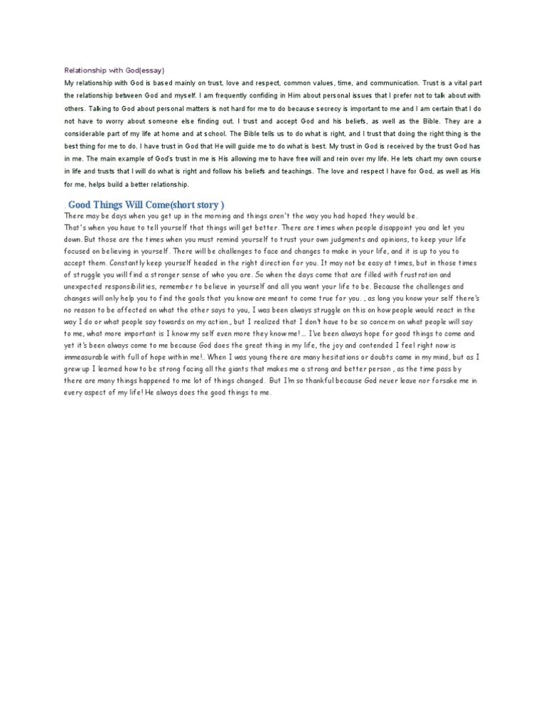 Good Things Will Come (Short Story) : Relationship With God (Essay ...