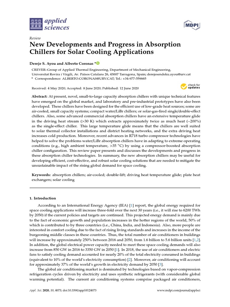 Applied Sciences: New Developments and Progress in Absorption Chillers ...