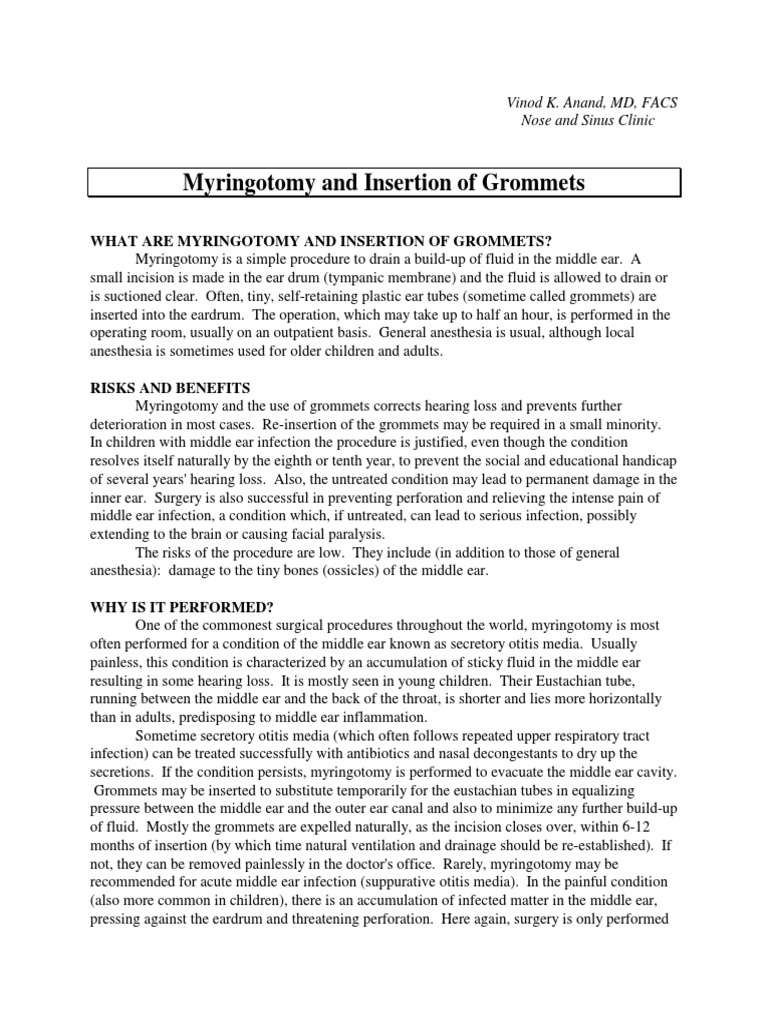 Grommet Insertion PDF Ear Medicine