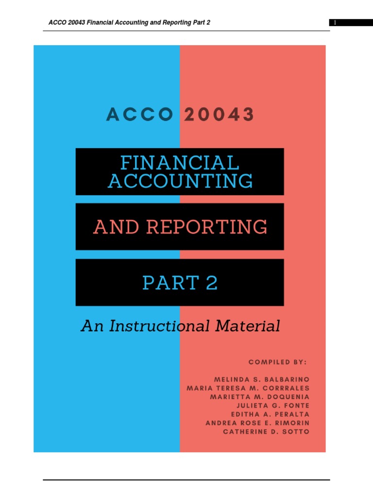 IM On ACCO 20043 Financial Accounting and Reporting Part 2 - FINAL | PDF |  Debits And Credits | Financial Accounting