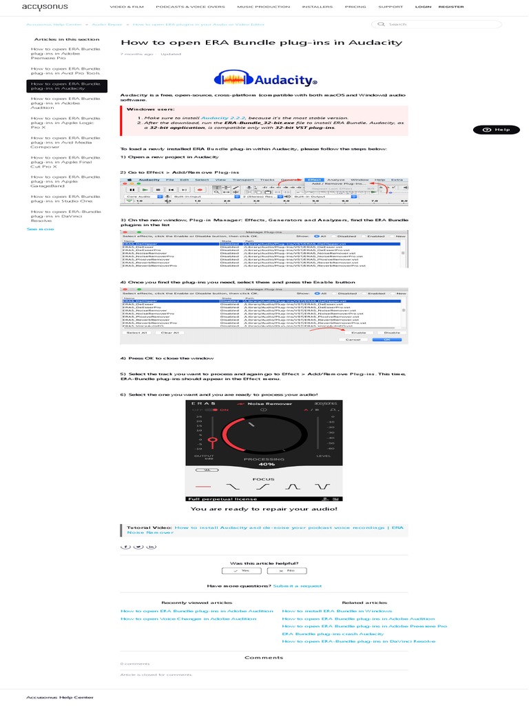 Installing ERA Plugins in Audacity | PDF | Plug In (Computing) | Software
