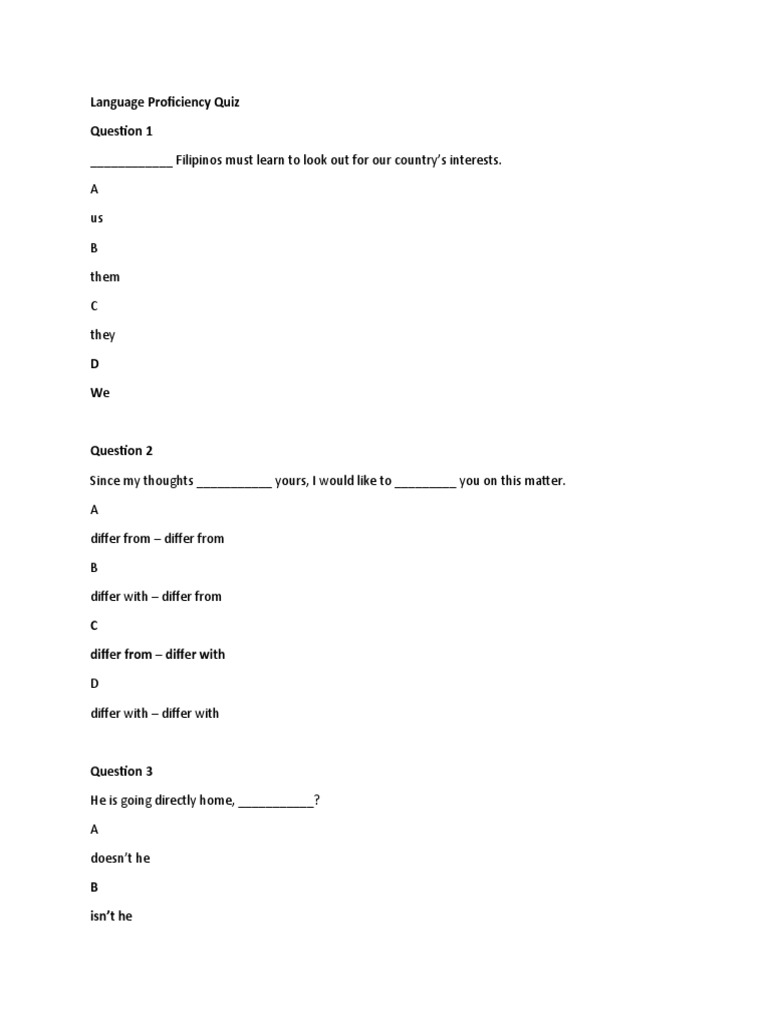 Language Proficiency Test Sample Quiz | PDF | Elves