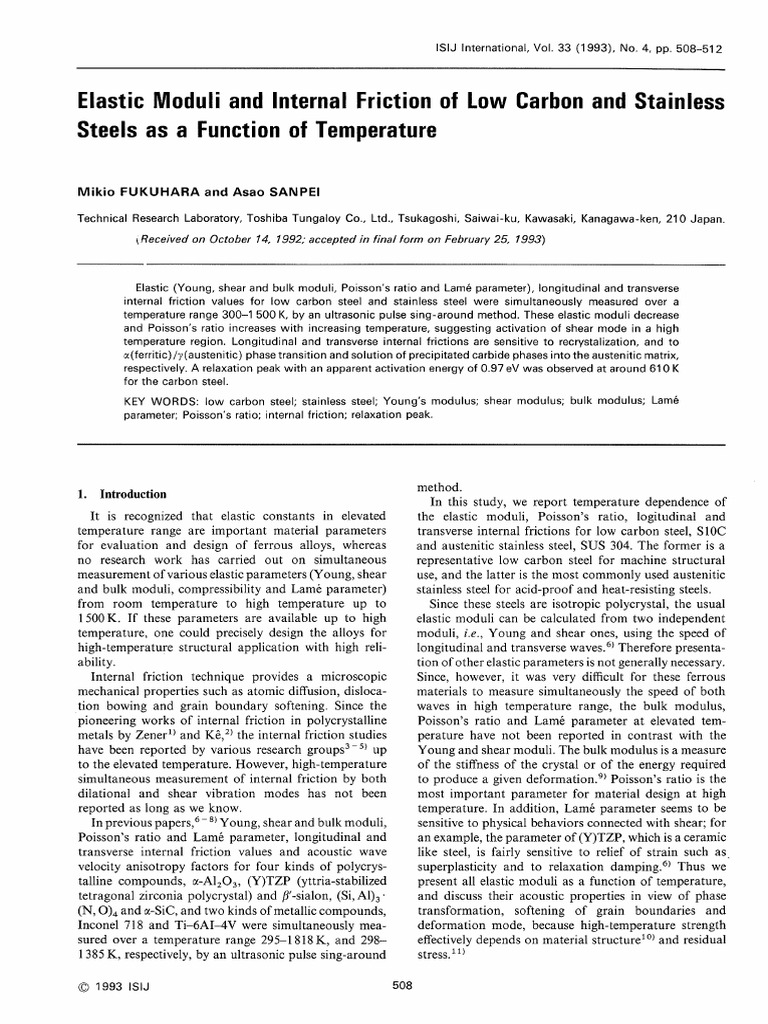 1 Elastic Moduli and Internal Friction of Low Carbon and Stainless