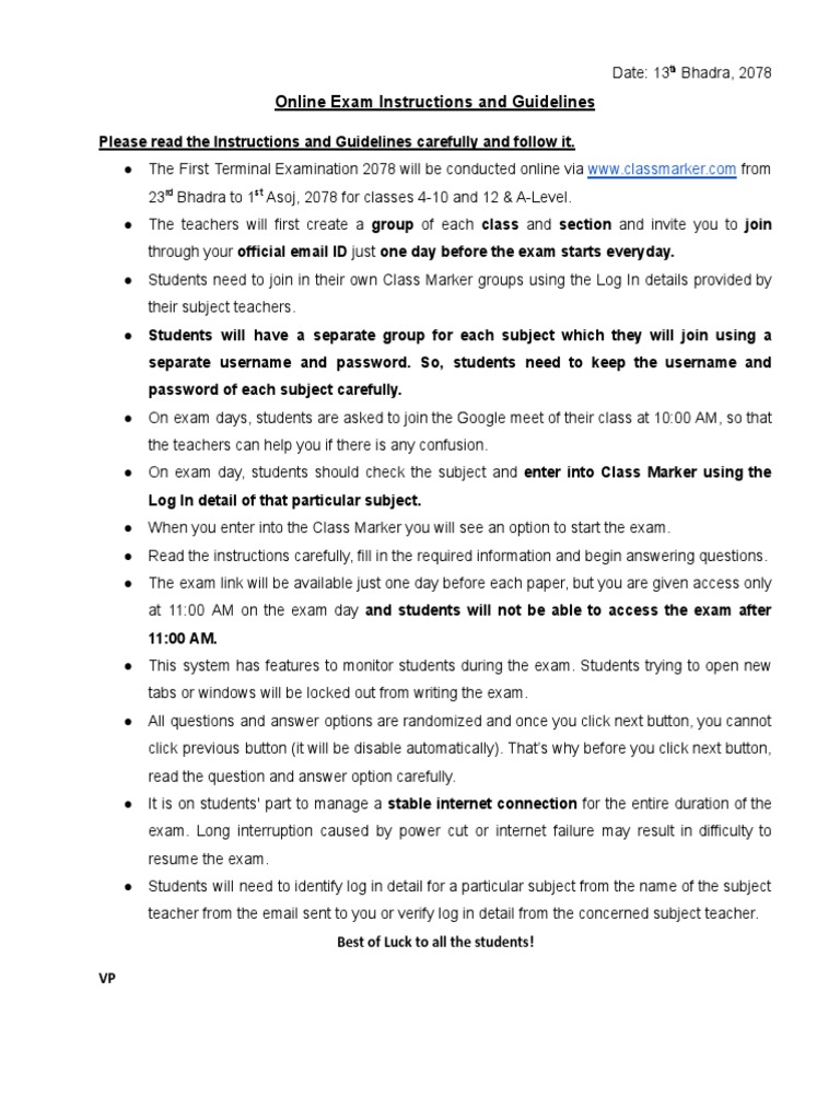 Online Exam Instructions for Students | PDF | Test (Assessment) | Password