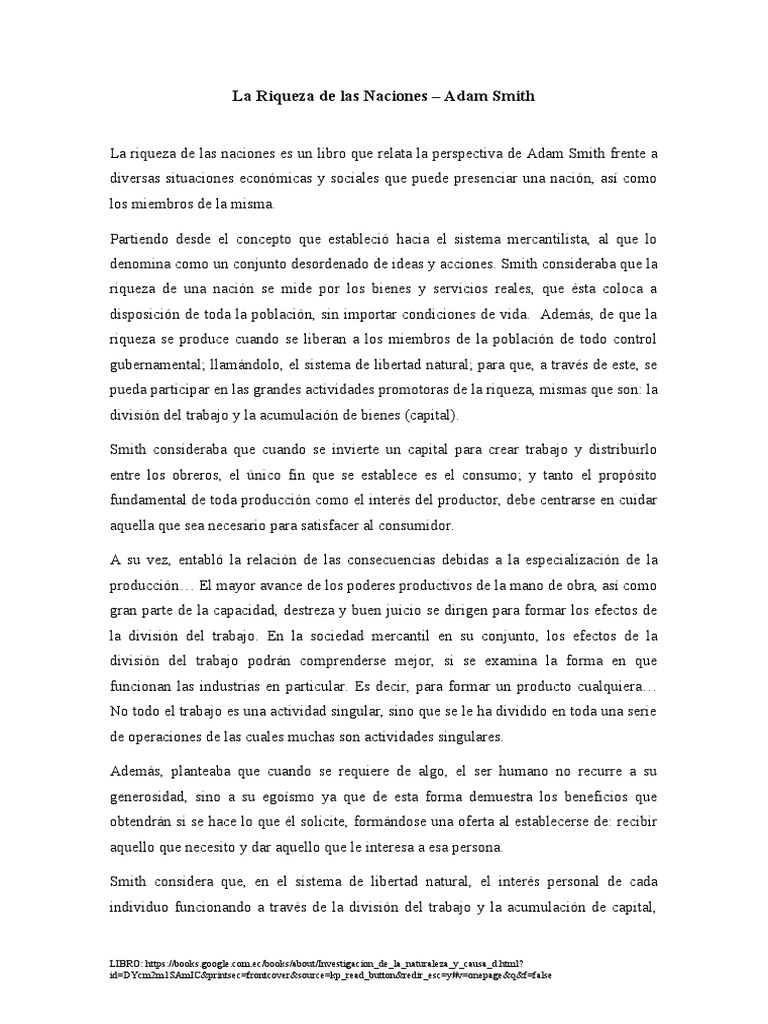Resumen La Riqueza de Las Naciones | PDF | La riqueza de las naciones ...