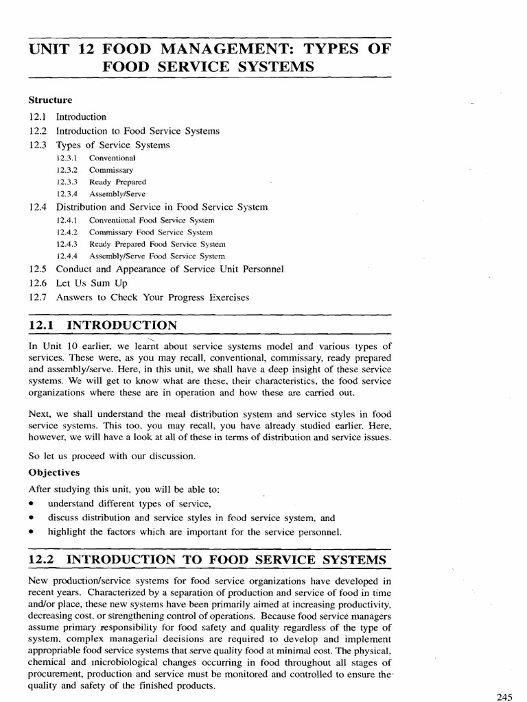 Types of Food Service Systems Explained | PDF | Foods | Menu