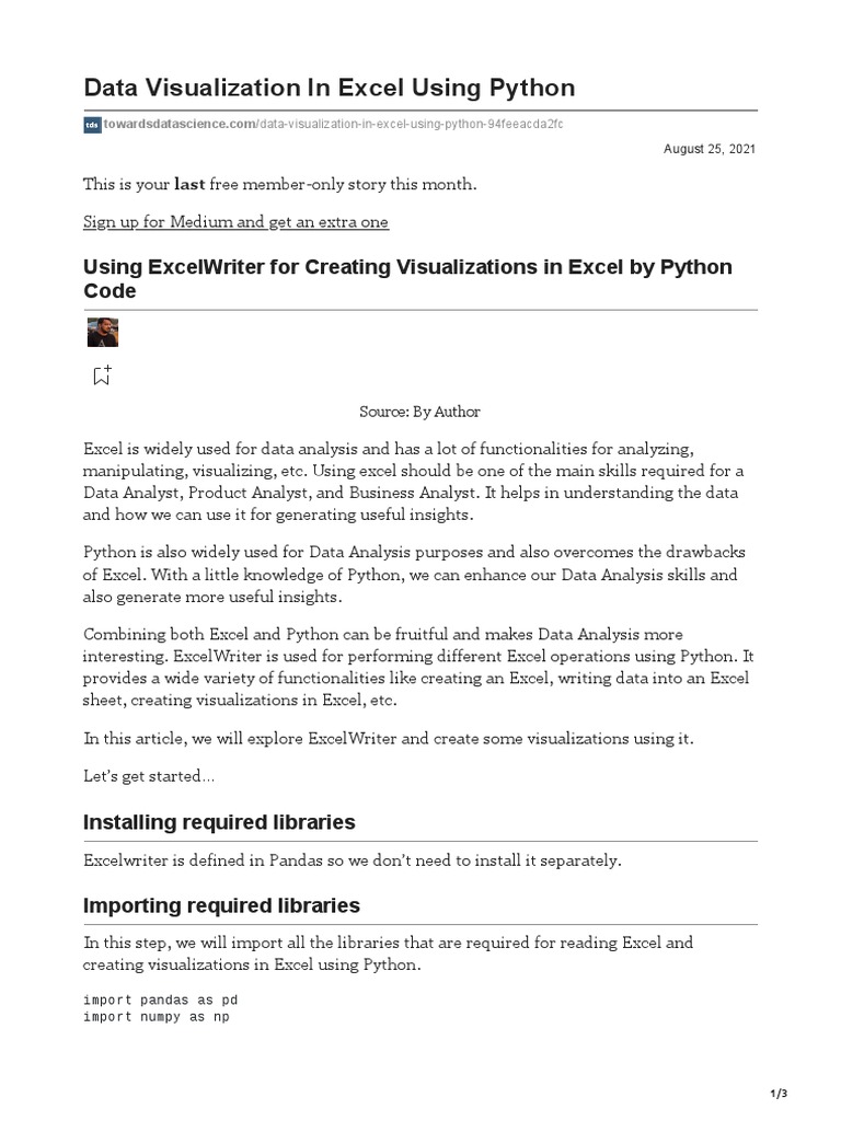 Data Visualization in Excel Using Python | PDF | Microsoft Excel | Data ...