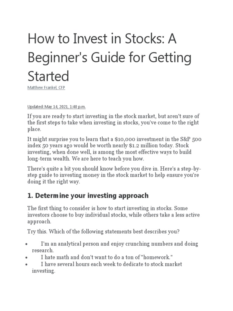 How To Invest in Stocks: A Beginner's Guide For Getting Started | PDF