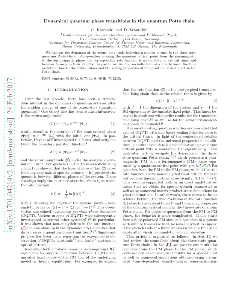 Dynamical Quantum Phase Transitions in Potts Chain | PDF | Quantum ...