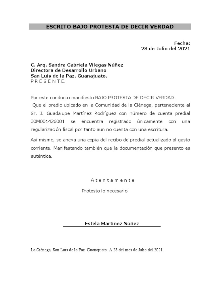 Formato Bajo Protesta de Decir Verdad | PDF