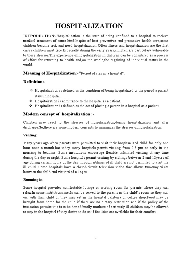 Hospitalization Meaning of Hospitalization" Definition PDF