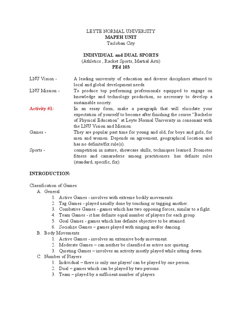 Propose Module Ped 103 Pdf Track And Field Table Tennis