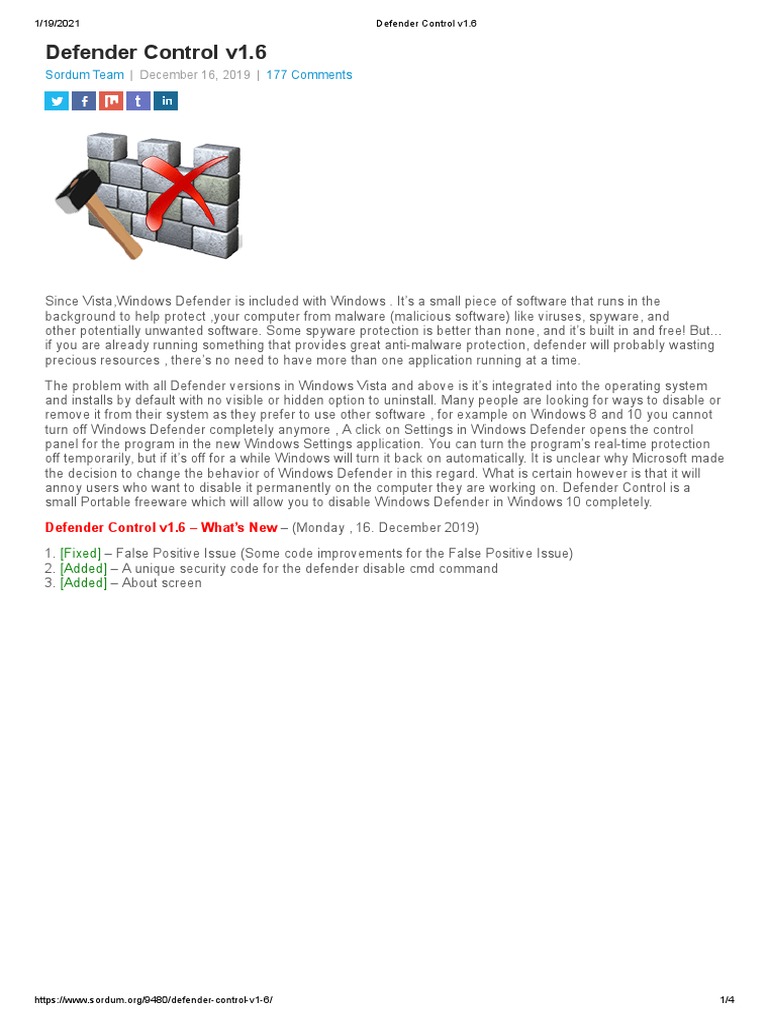 Defender Control v1.6 PDF Malware Antivirus Software