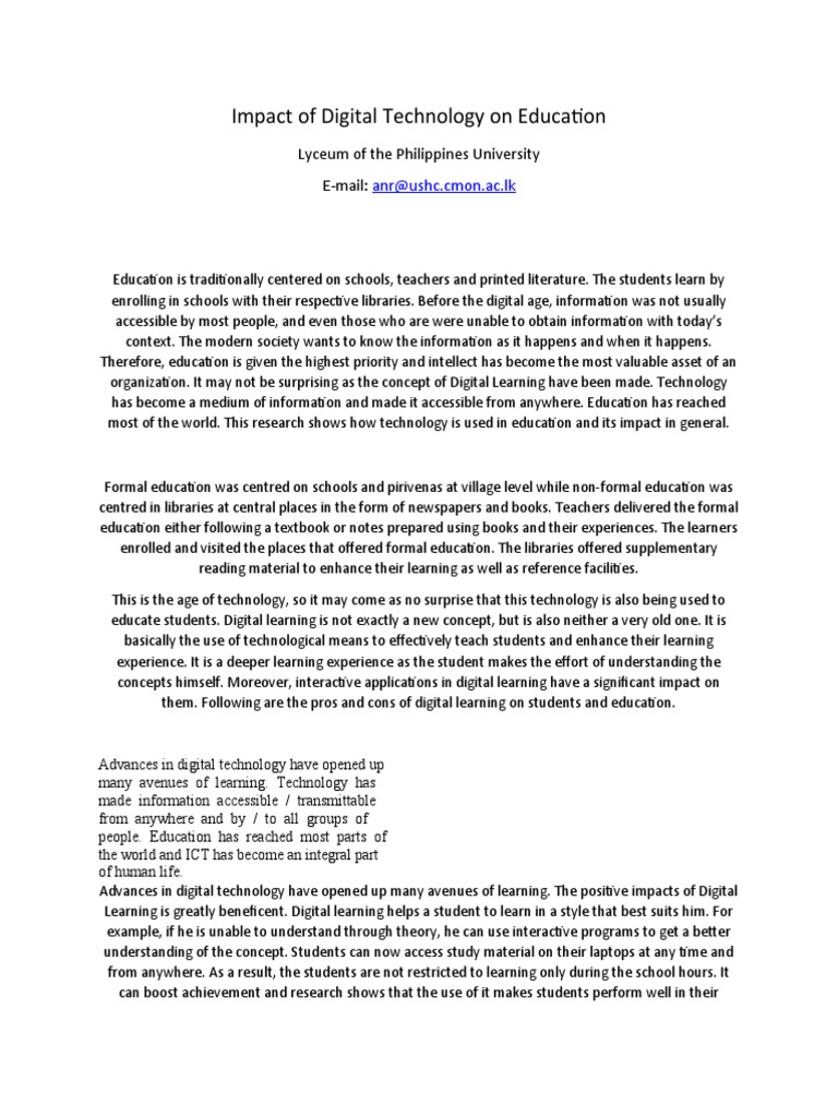 Effects of Digital Technology on Education | PDF | Educational ...