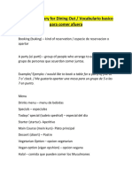 Vocabulario Básico para Comer Fuera Vocabulary For Dining Out