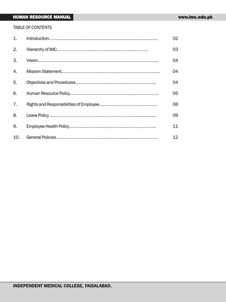 Human Resource Manual PDF Employment Hospital