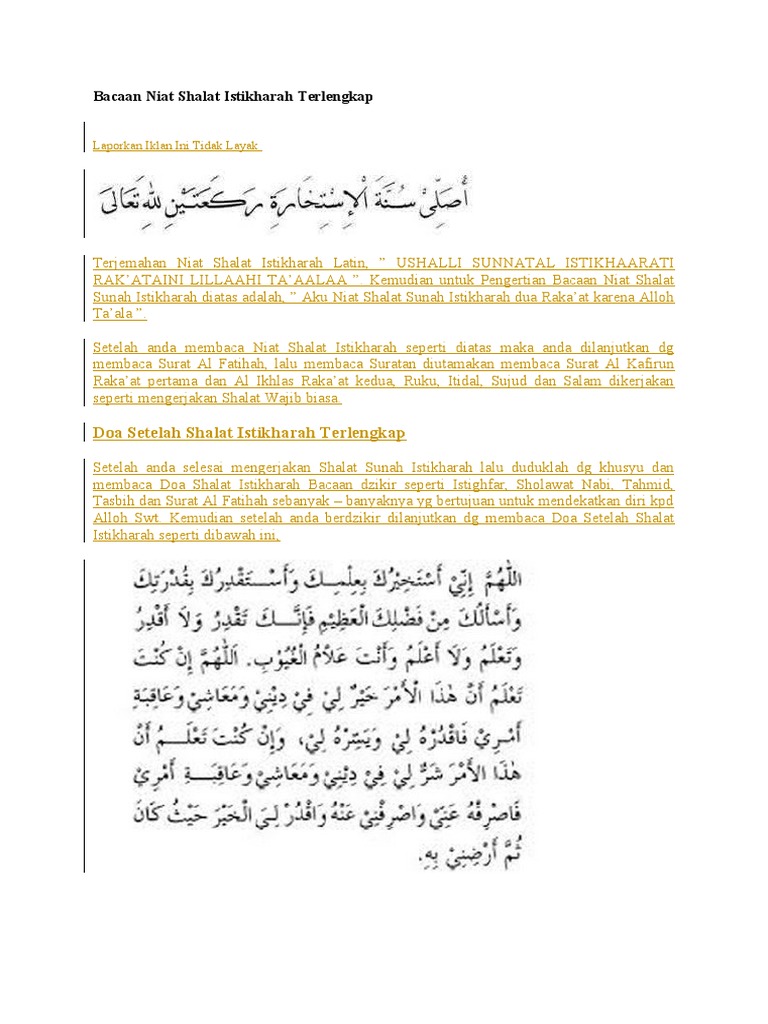 Bacaan Niat Shalat Istikharah Terlengkap Pdf