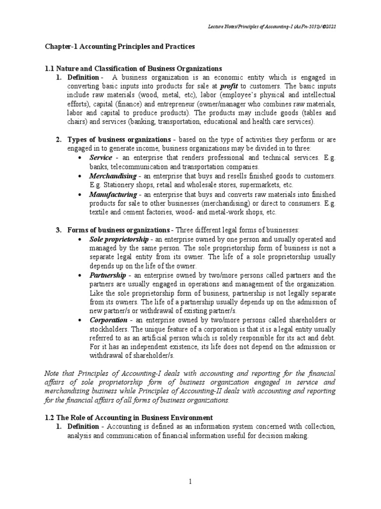 Chapter 1 & 2 Principles of Accounting I | PDF | Debits And Credits ...