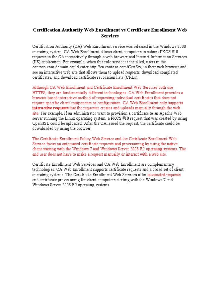 Certification Authority Web Enrollment Vs Certificate Enrollment Web ...