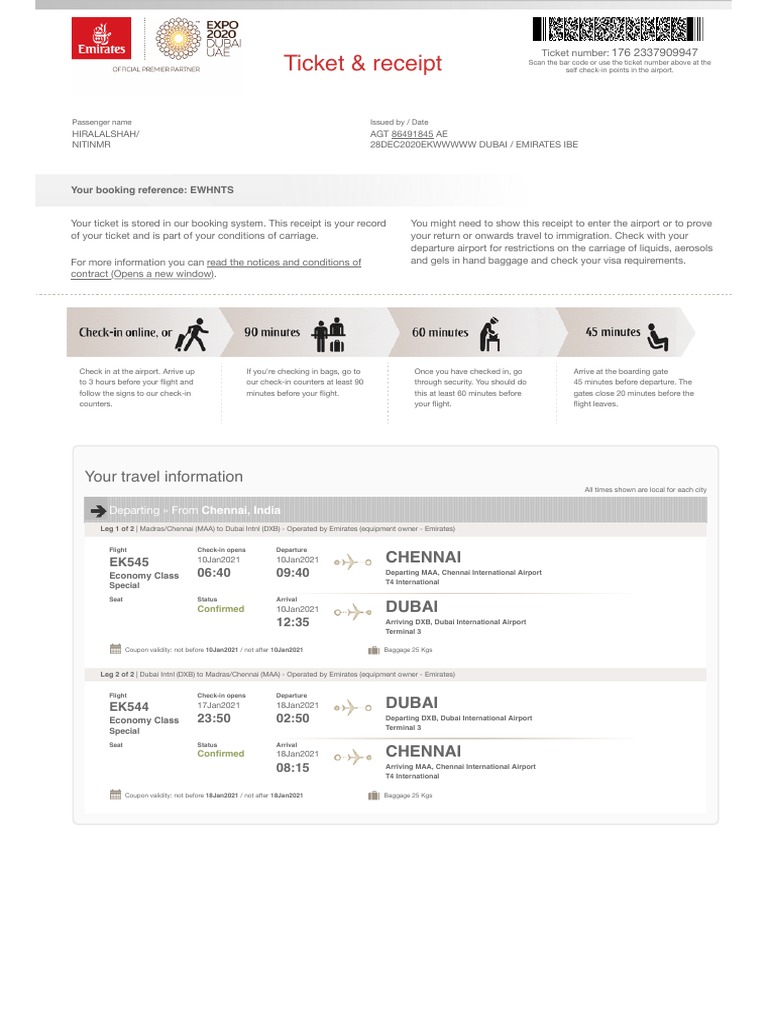 Ticket & Receipt Your Travel Information PDF Baggage Transport