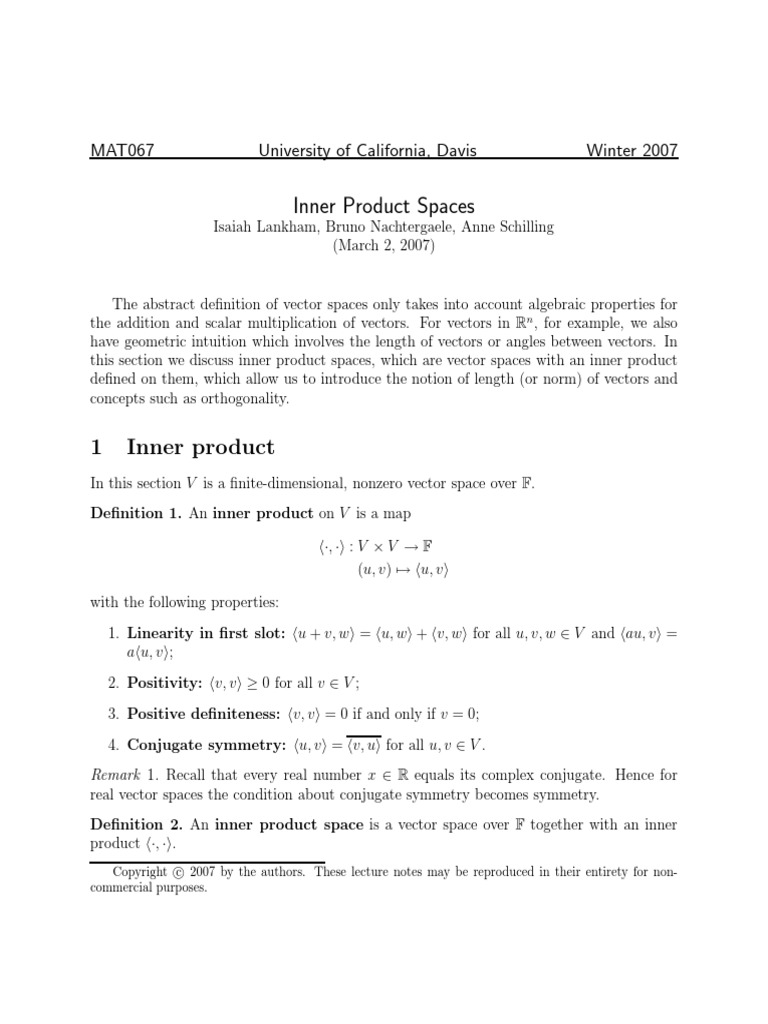 mat67-Lj-Inner Product Spaces | PDF | Basis (Linear Algebra) | Vector Space