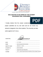 Declaration To Be Signed by The Student Regarding Final Assessment