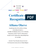 Boys and Girls' Week 2017 Certificate of Recognition for Teacher Alliana Olarve