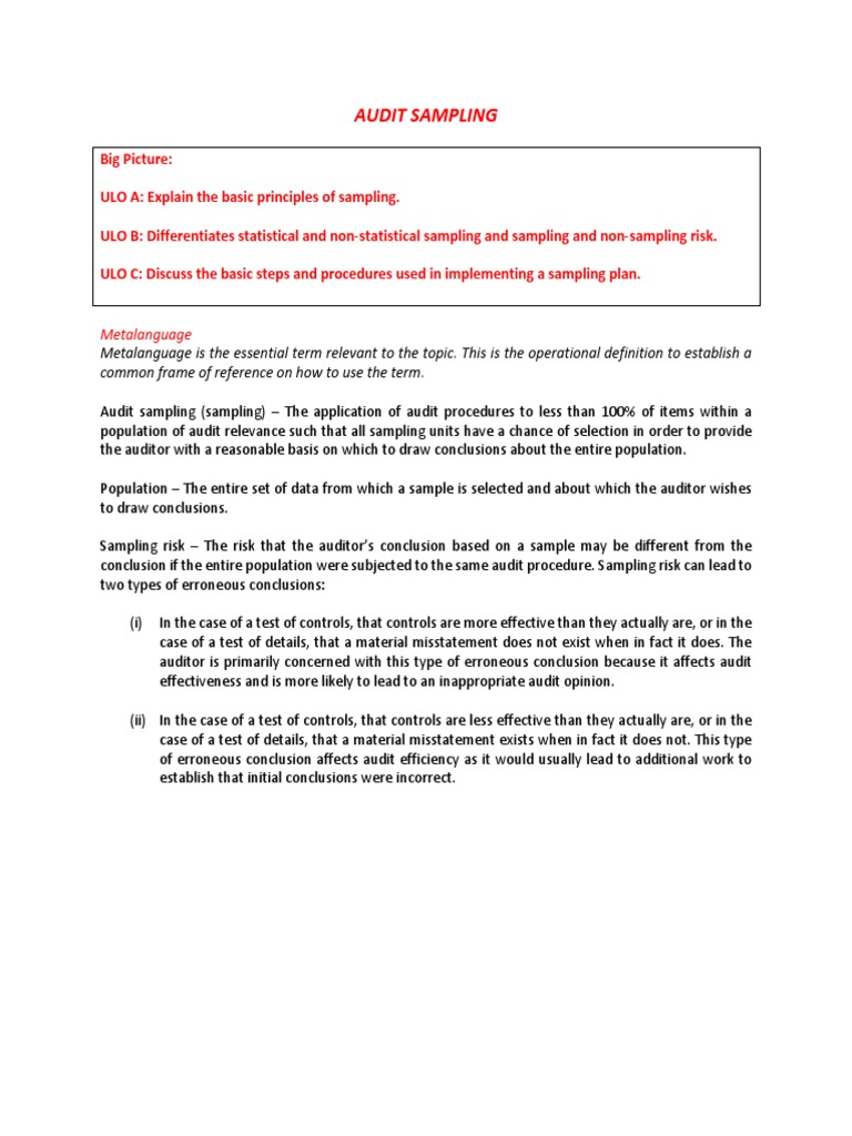 Audit Sampling Principles and Risks | PDF | Audit | Sampling (Statistics)