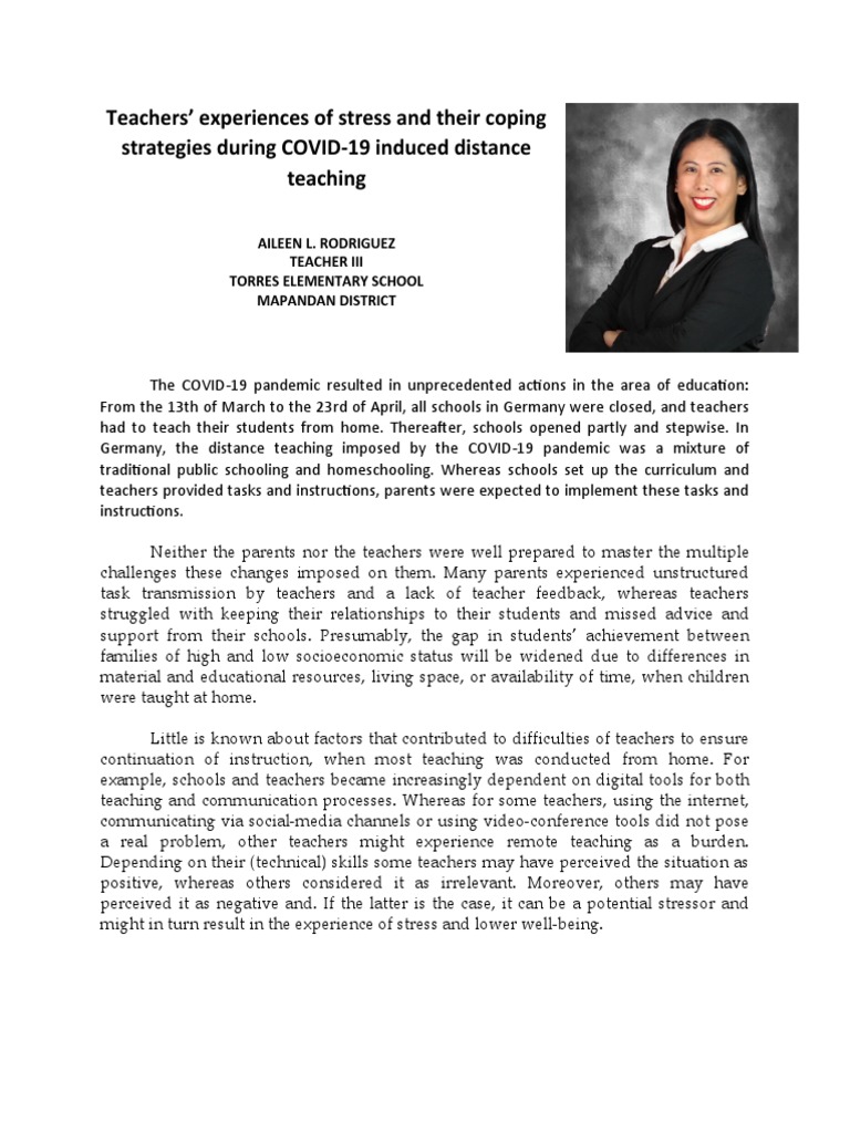 Teachers' Experiences of Stress and Their Coping Strategies During ...