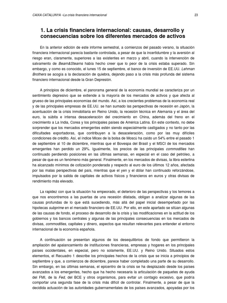 Causas y Consecuencias de la Crisis Financiera | PDF | Crisis ...