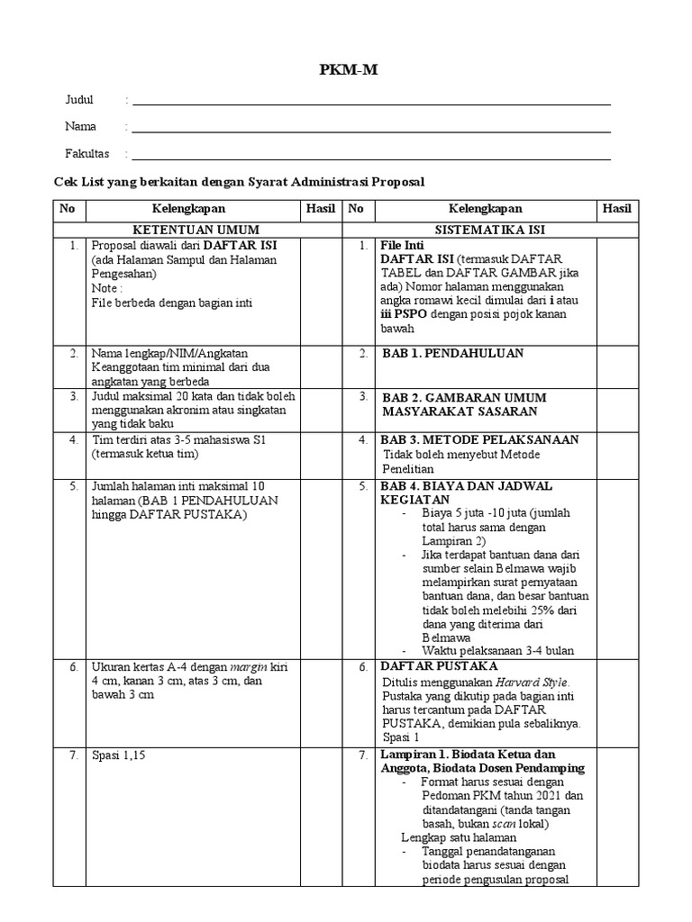Panduan Lengkap Proposal PKM-M, K, KC | PDF