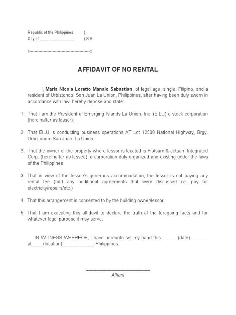 Affidavit of No Rental Agreement | PDF