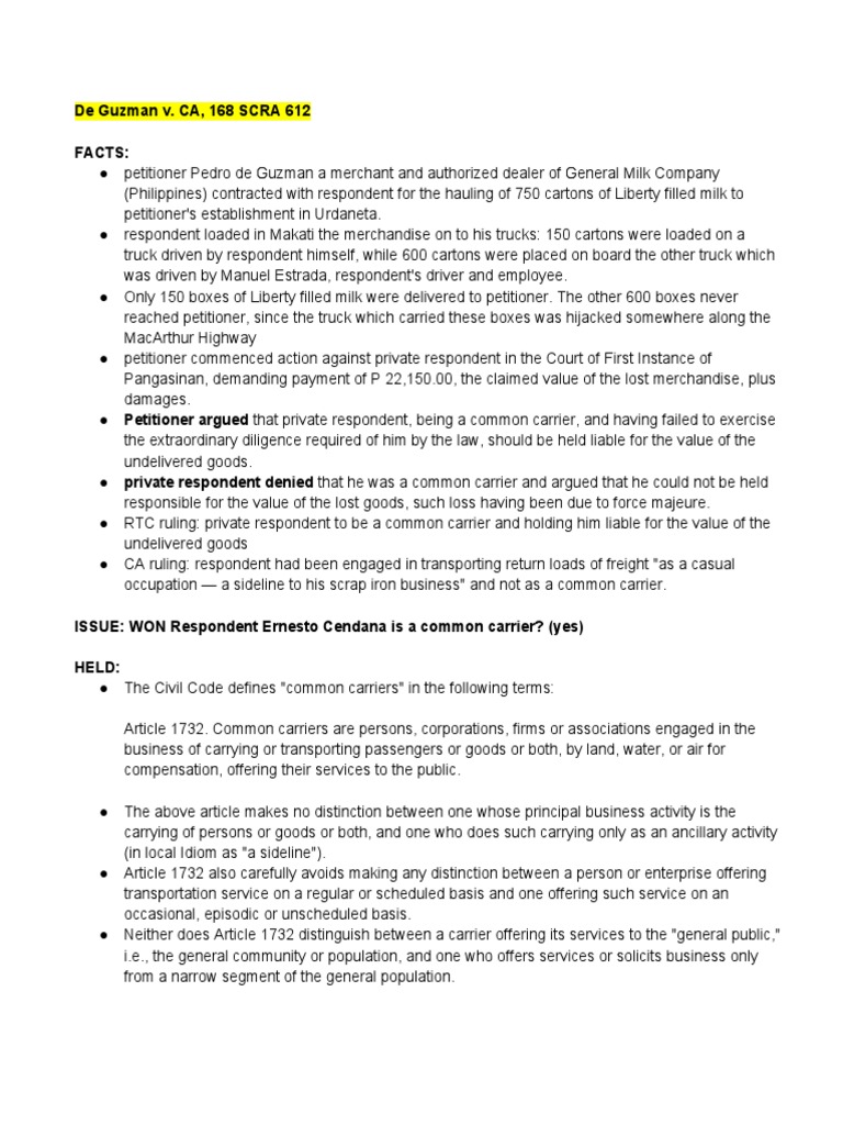 Liability of Common Carriers Analysis of the Legal Definition and