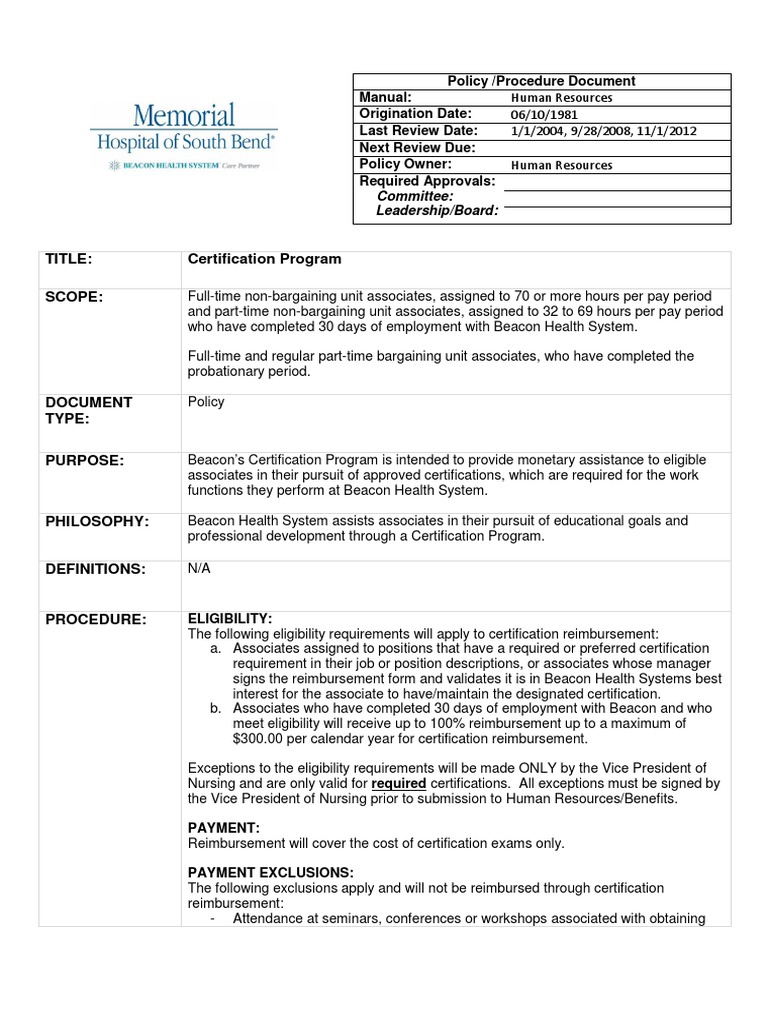 Policy /procedure Document Manual: Origination Date: Last Review Date ...