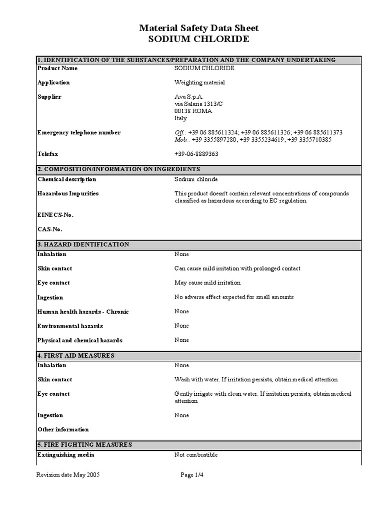 Safety Data Sheet for Sodium Chloride Properties and Hazards of Common