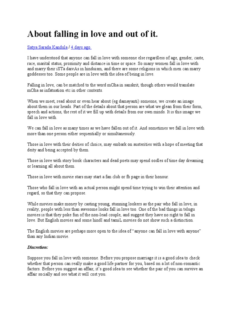 About Falling in Love and Out of It PDF Love Cognition