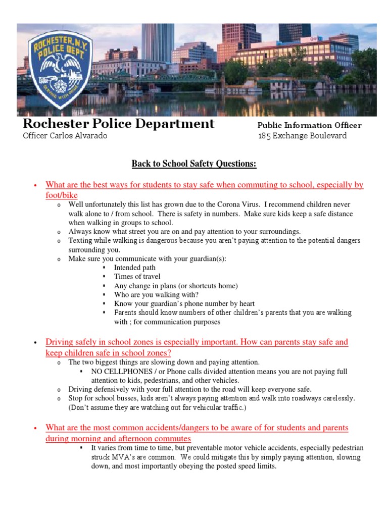 RPD Back To School Safety Questions PDF Attention Traffic