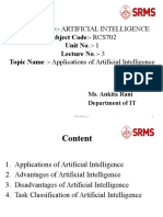 Subject Name:-Artificial Intelligence Subject Code: - RCS702 Unit No.: - 1 Topic Name: - Applications of Artificial Intelligence