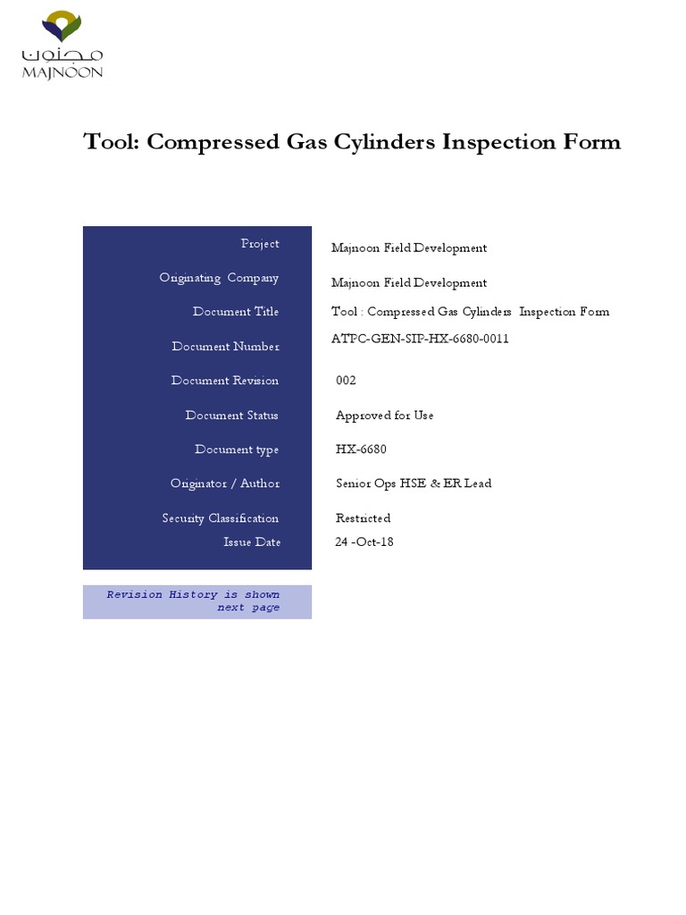 Tool Compressed Gas Cylinders Inspection Form PDF Industrial