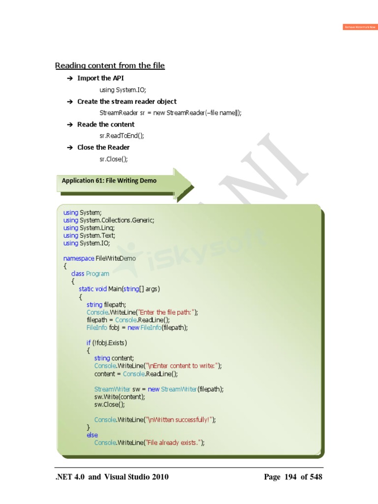 Reading Content From The File: Application 61: File Writing Demo | PDF ...